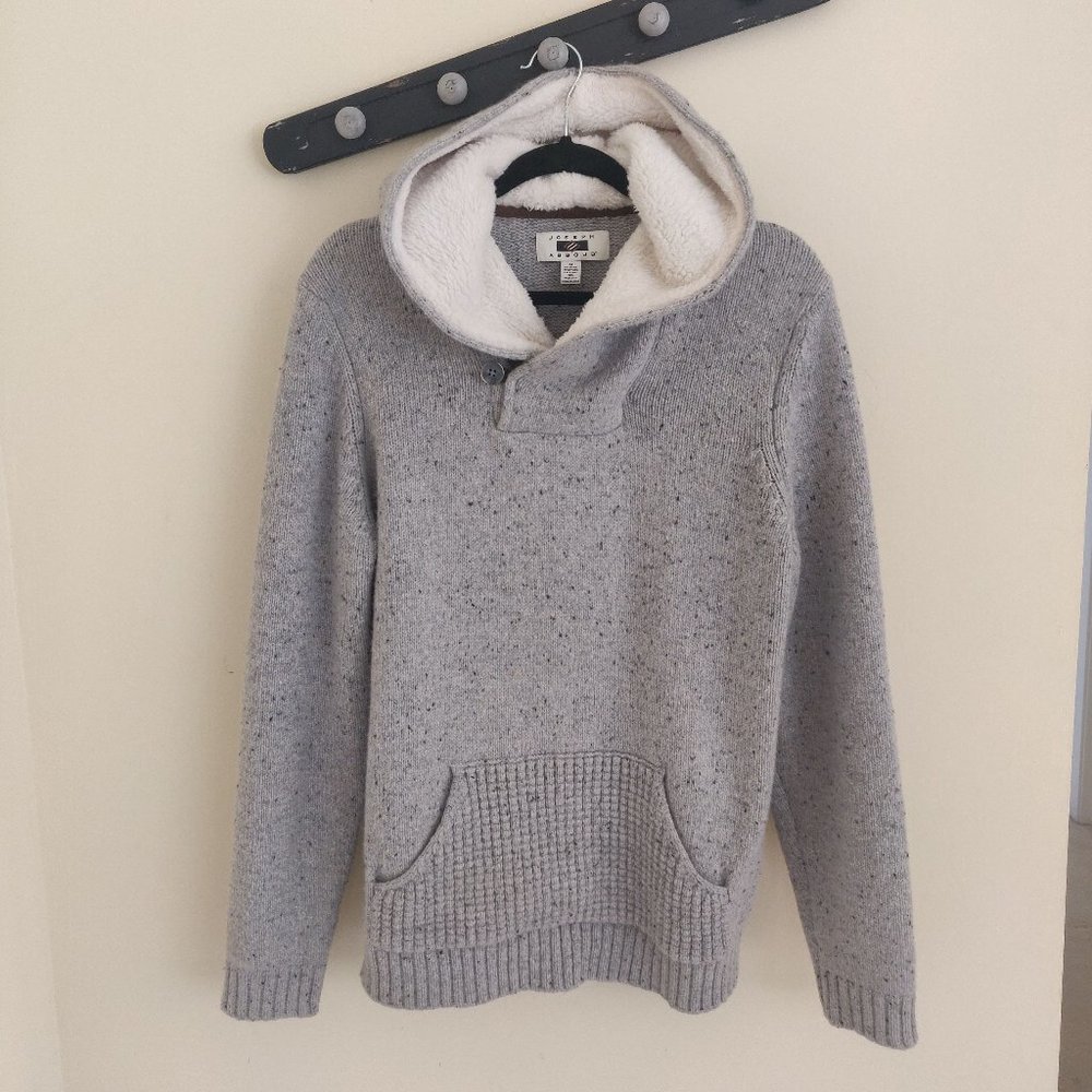 Joseph Abboud Mens Gray Shearling Hood Knit Sweate